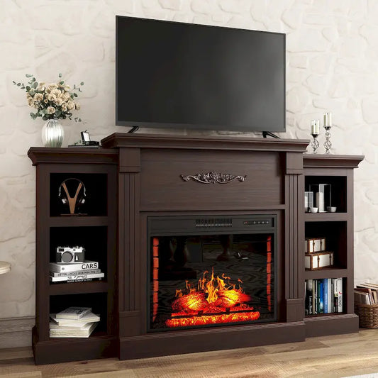 70 Wood Classical Fireplace TV Stand with 28 Electric Fireplace