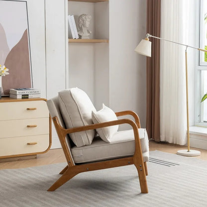 SEYNAR Mid Century Boucle Uplostered Soild Wood Accent Armchair with Pillow