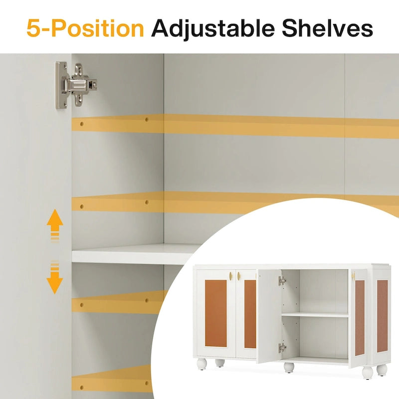 59-Inch 4-Door Sideboard Buffet Cabinet with Adjustable Shelves for Living Room Dining Room