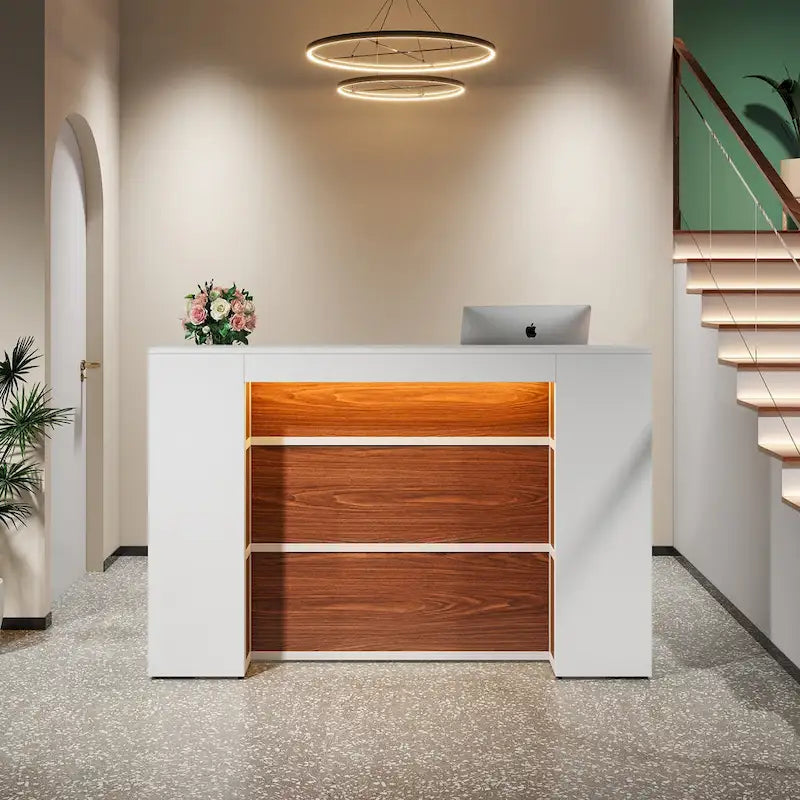 63 Inch LED Reception Front Counter Desk Table with Private Panels for Check Out Retail,Store Office Lobby Shop Clinic