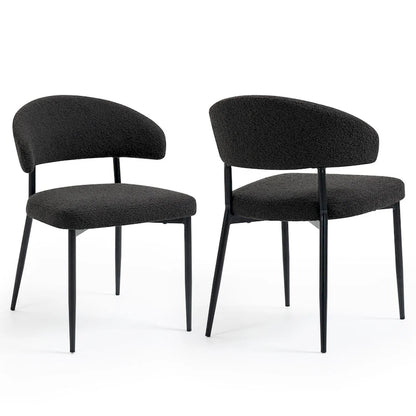Set of 2 Ayoka Black Boucle Dining Chairs with Black Iron Legs
