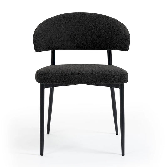 Set of 2 Ayoka Black Boucle Dining Chairs with Black Iron Legs