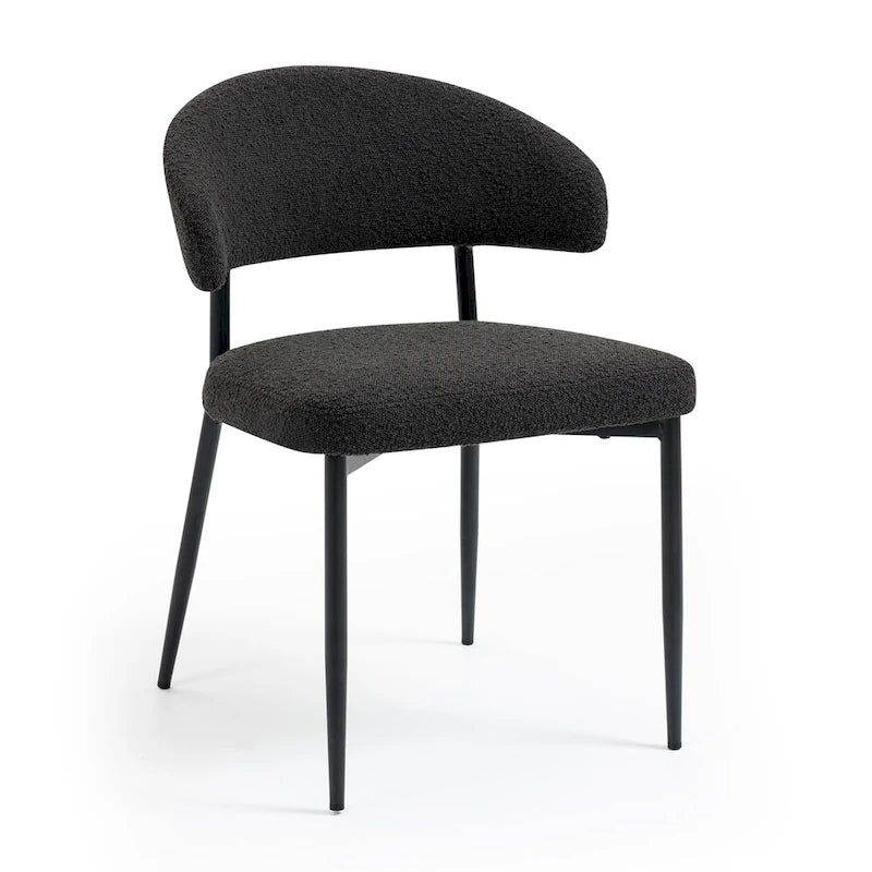Set of 2 Ayoka Black Boucle Dining Chairs with Black Iron Legs