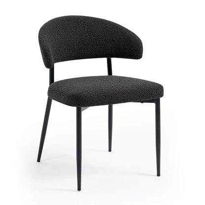 Set of 2 Ayoka Black Boucle Dining Chairs with Black Iron Legs