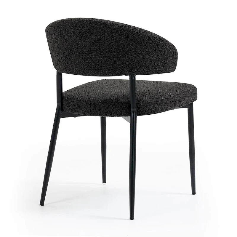 Set of 2 Ayoka Black Boucle Dining Chairs with Black Iron Legs
