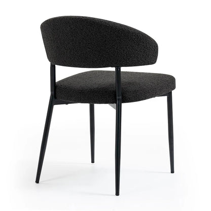 Set of 2 Ayoka Black Boucle Dining Chairs with Black Iron Legs