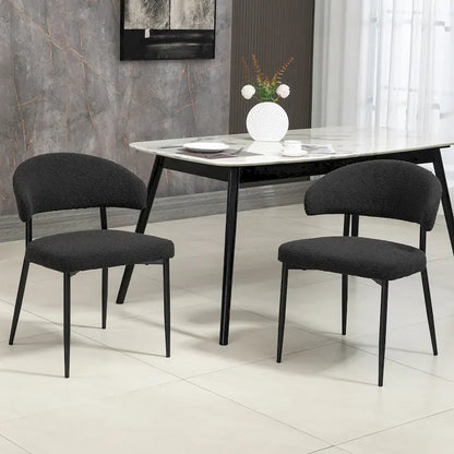 Set of 2 Ayoka Black Boucle Dining Chairs with Black Iron Legs