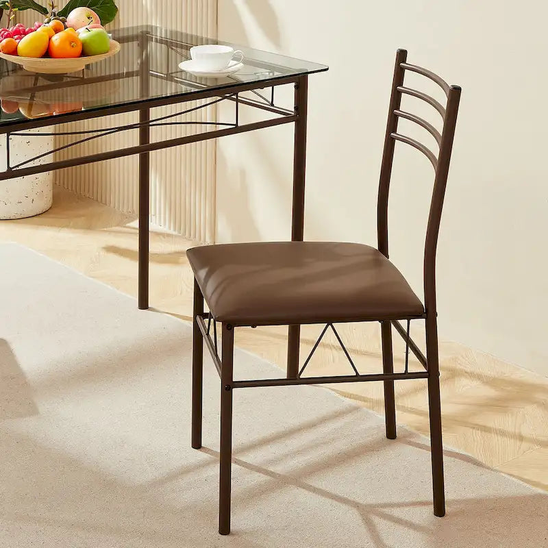 5-pieces Modern Dining Sets,Tempered Glass Table Top and 4 PU Chairs