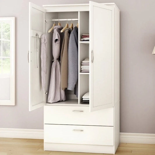 White Armoire Bedroom Clothes Storage Wardrobe Cabinet with 2 Drawers - 71.25 H x 35.5 W x 19.5 D