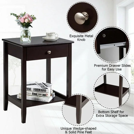 Wooden Nightstand End Table Storage Display