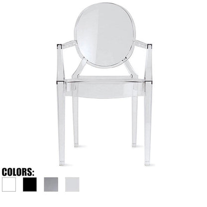 Crystal Transparent Stackable Plastic Armchair With Back Arms Accent Dining Designer Modern Work Task Desk