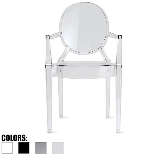 Crystal Transparent Stackable Plastic Armchair With Back Arms Accent Dining Designer Modern Work Task Desk