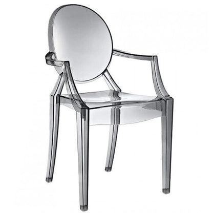 Crystal Transparent Stackable Plastic Armchair With Back Arms Accent Dining Designer Modern Work Task Desk