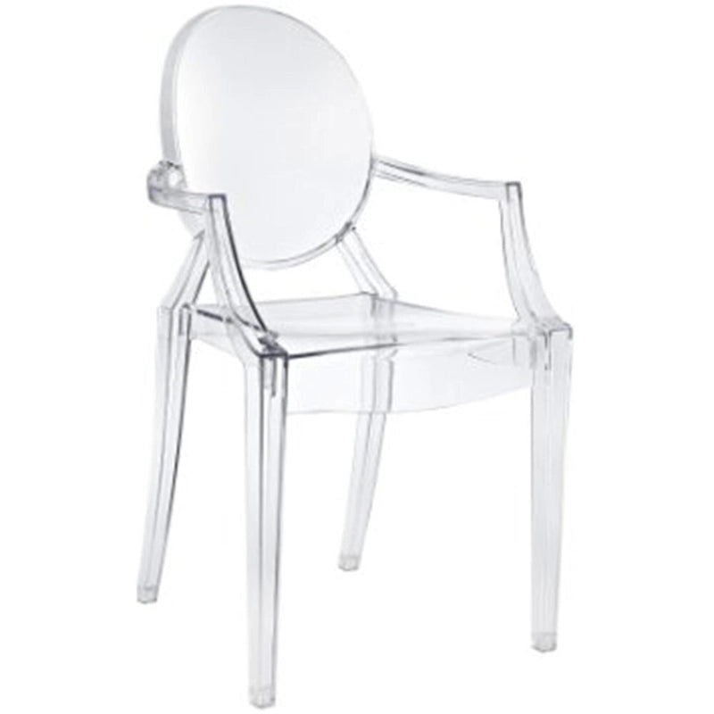 Crystal Transparent Stackable Plastic Armchair With Back Arms Accent Dining Designer Modern Work Task Desk
