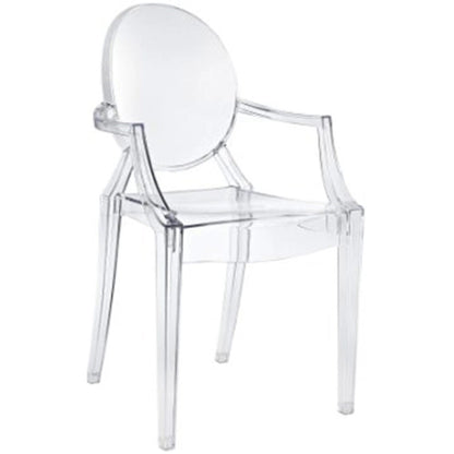 Crystal Transparent Stackable Plastic Armchair With Back Arms Accent Dining Designer Modern Work Task Desk