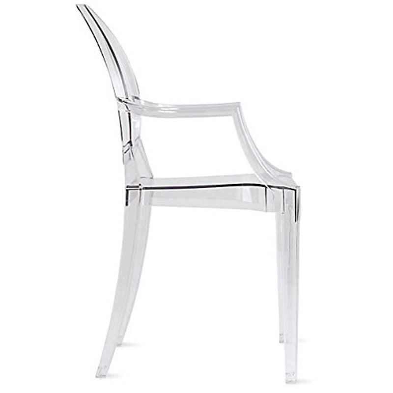 Crystal Transparent Stackable Plastic Armchair With Back Arms Accent Dining Designer Modern Work Task Desk
