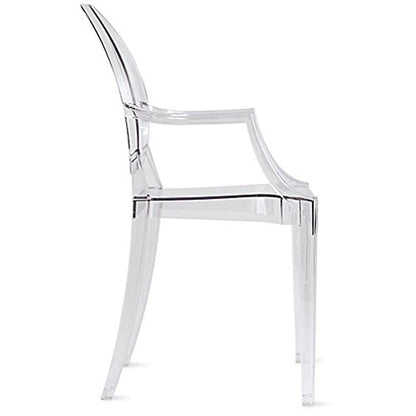 Crystal Transparent Stackable Plastic Armchair With Back Arms Accent Dining Designer Modern Work Task Desk