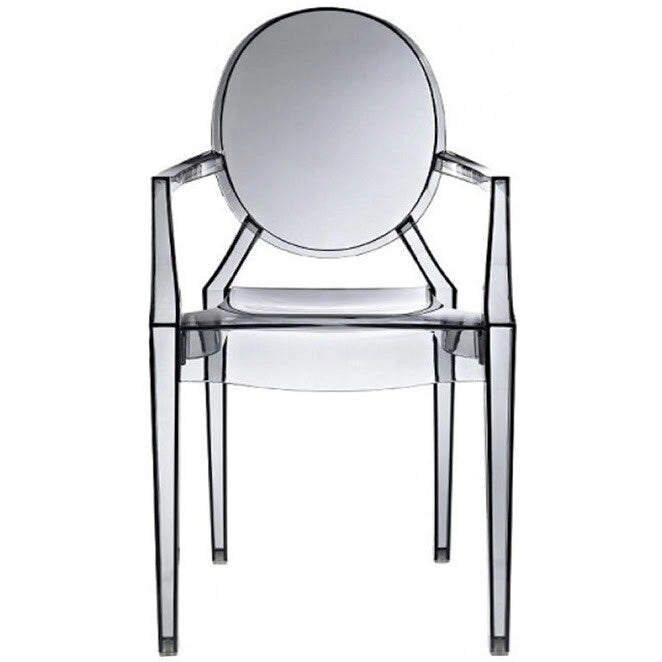 Crystal Transparent Stackable Plastic Armchair With Back Arms Accent Dining Designer Modern Work Task Desk