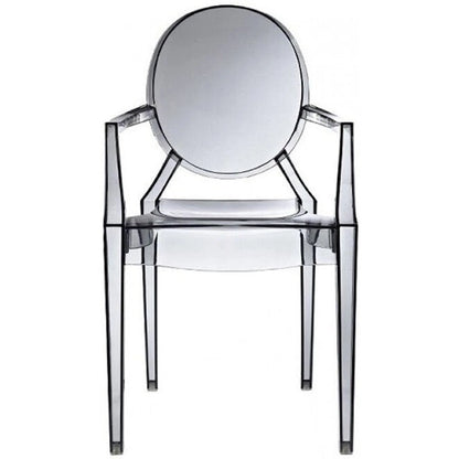 Crystal Transparent Stackable Plastic Armchair With Back Arms Accent Dining Designer Modern Work Task Desk
