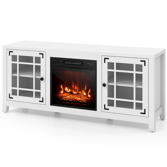 58 Inch Fireplace TV Stand with 3-Position Adjustable Shelves and 2 Cabinets with Doors