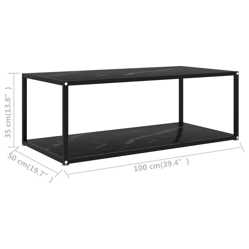 vidaXL Coffee Table Black 39.4x19.7x13.8 Tempered Glass - 39.4 x 19.7 x 13.8