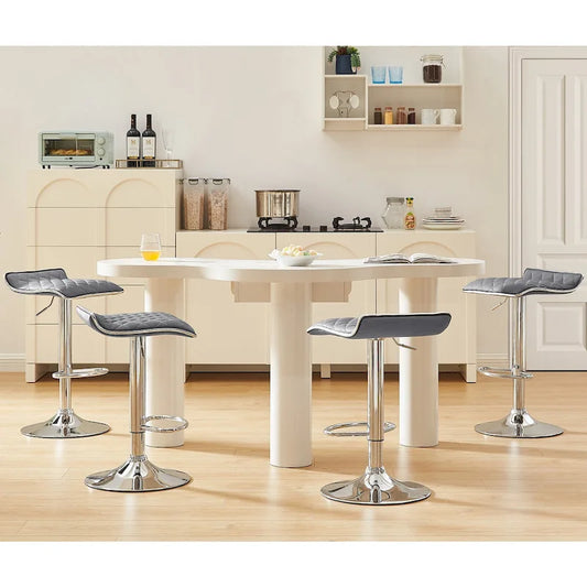 VECELO Barstools Adjustable Height Faux Leather Backless Modern Swivel Bar Stools, Bar Stools Set of 4