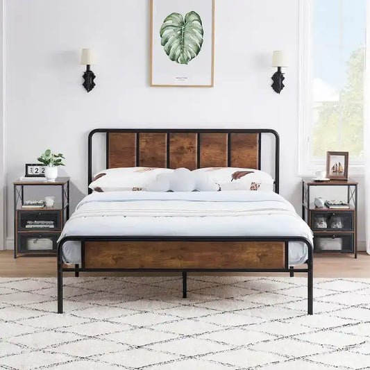 Taomika 3-pieces Industrial Modern Bed Frame and Nightstands Set