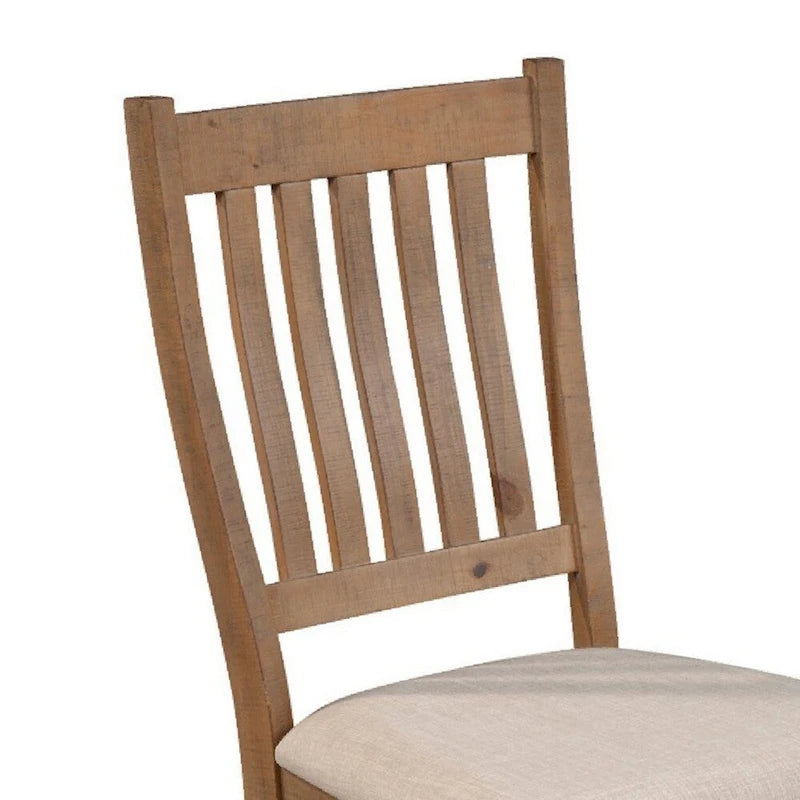 Set of 2 Dining Side Chair, Slatted Back, Beige Cushion, Brown - 20 L x 23.5 W x 39.5 H
