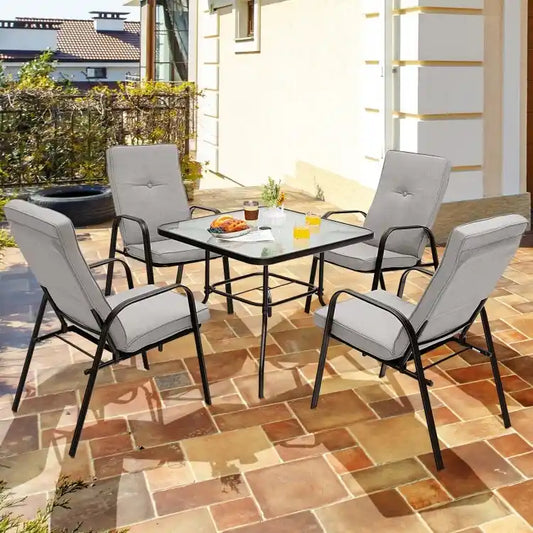 4 Patio Dining Stackable Chairs Set with High-Back Cushions - 29 x 22 x 35.5 (L x W x H)