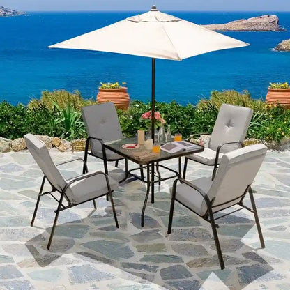 4 Patio Dining Stackable Chairs Set with High-Back Cushions - 29 x 22 x 35.5 (L x W x H)