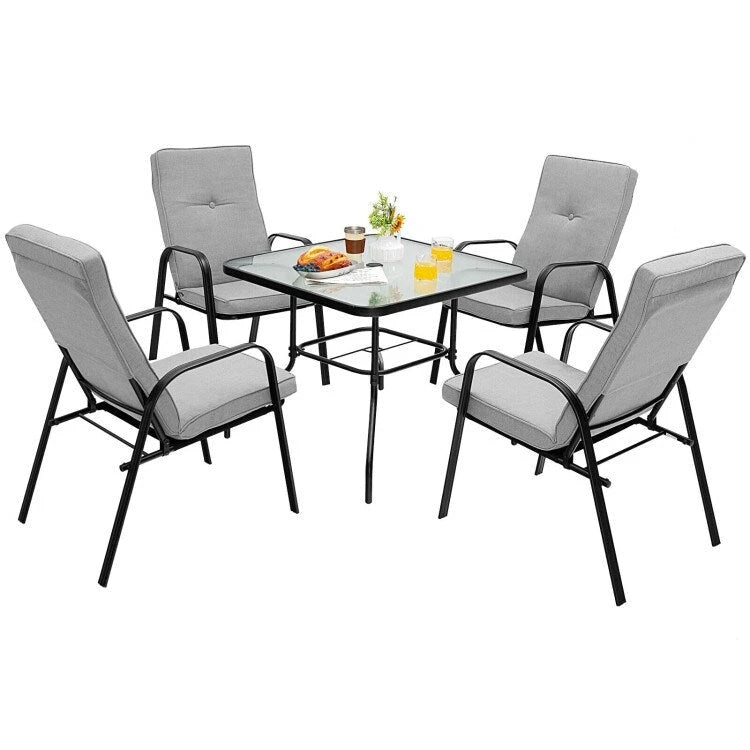4 Patio Dining Stackable Chairs Set with High-Back Cushions - 29 x 22 x 35.5 (L x W x H)