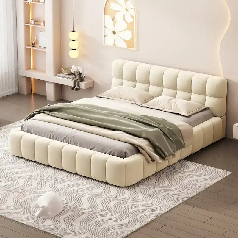 Upholstered Platform Bed with Thick Fabric