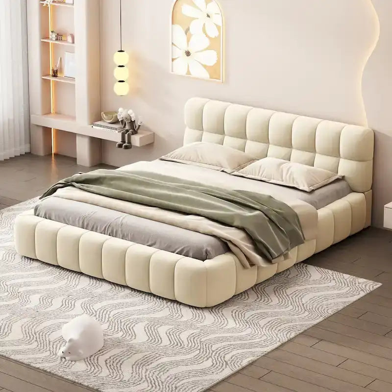 Upholstered Platform Bed with Thick Fabric
