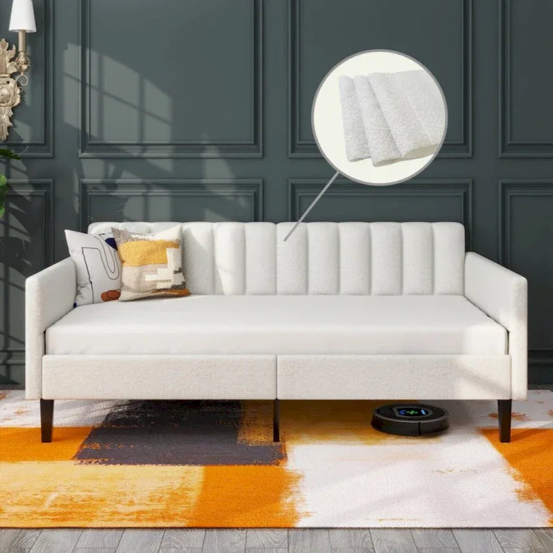 Upholstered Daybed with Tufted Backrest, Twin Size