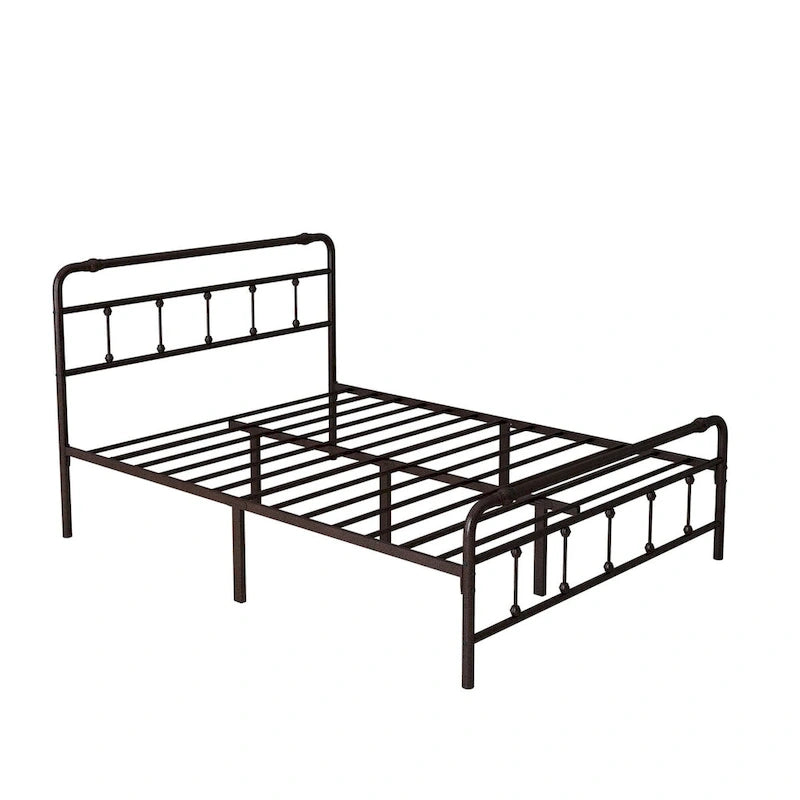 Metal Platform Bed Frame with Wrought Iron-Art Headboard/Footboard