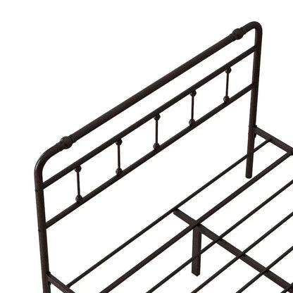 Metal Platform Bed Frame with Wrought Iron-Art Headboard/Footboard