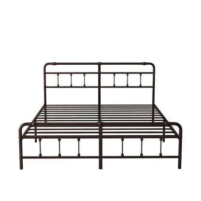 Metal Platform Bed Frame with Wrought Iron-Art Headboard/Footboard
