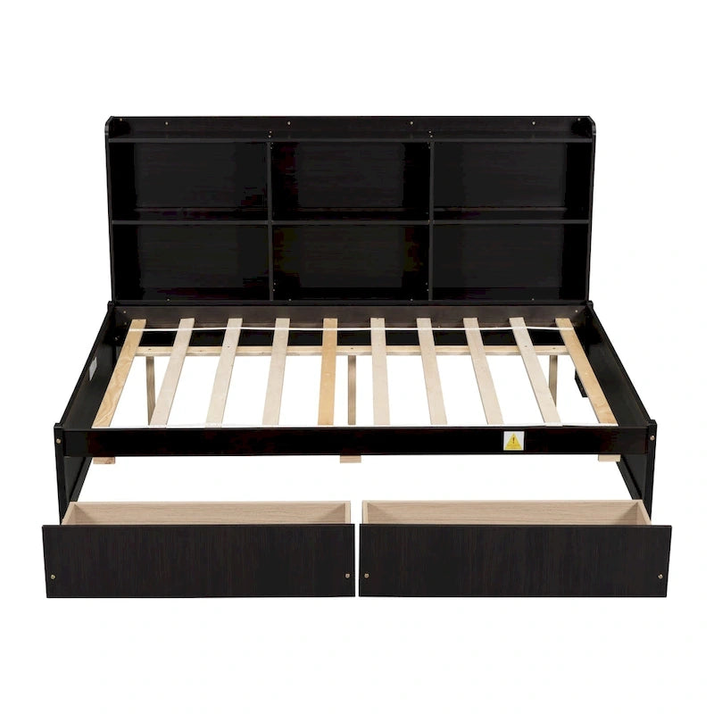 Full Bed with Side Bookcase Drawers
