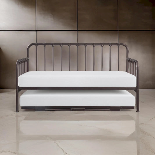 Ziva Daybed with Lift Up Trundle, Dark Bronze Metal Frame, Folding Legs