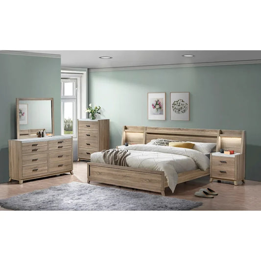 Daemon 3 Piece Light Brown Panel Bedroom Set