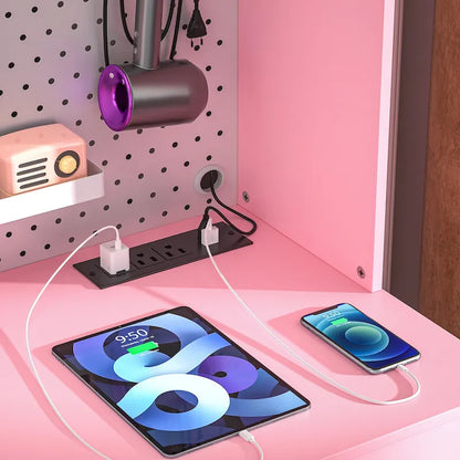 Makeup Vanity with Pegboard and Hutch, Bedroom Vanity Table with Charge Station and LED Light - N/A