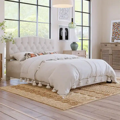 Upholstered Platform Bed with Curved Headboard by Harper&Bright Designs