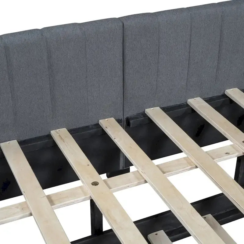 Full Size Upholstered Daybed with Trundle Sofa Bed Frame No Box Spring Needed, Linen Fabric