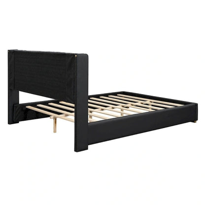 Full Size Leather Upholstered Platform Bed with Wood Frame