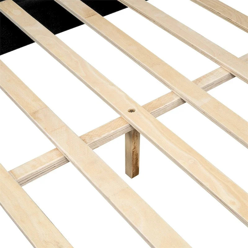 Full Size Leather Upholstered Platform Bed with Wood Frame