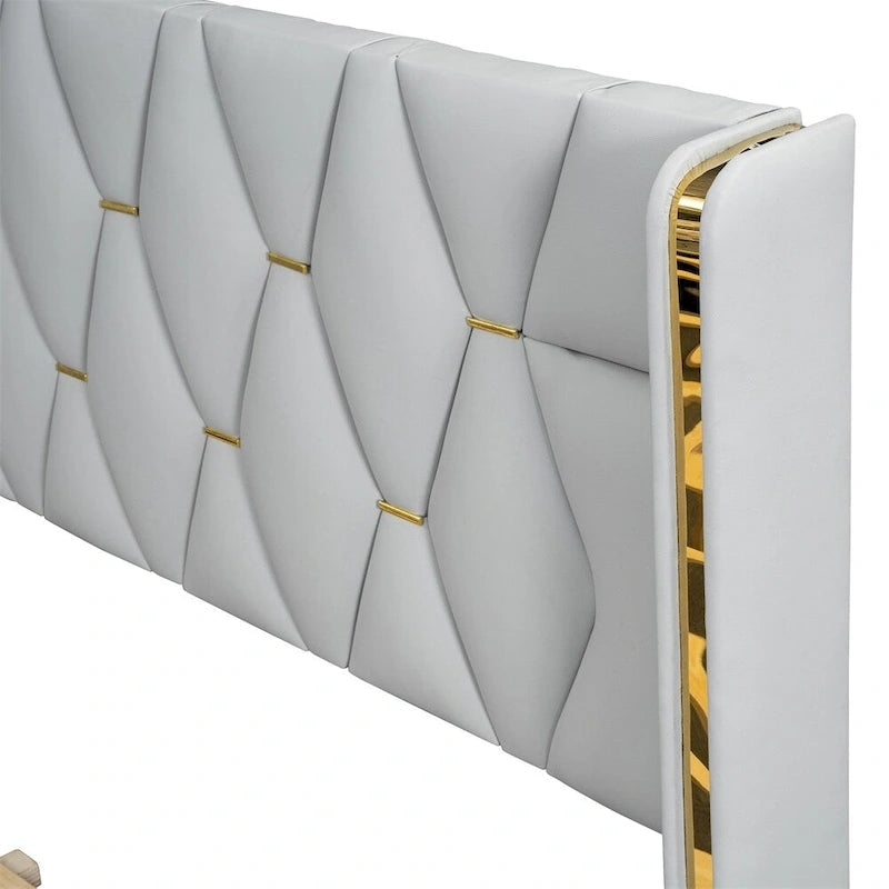 Full Size Leather Upholstered Platform Bed with Wood Frame