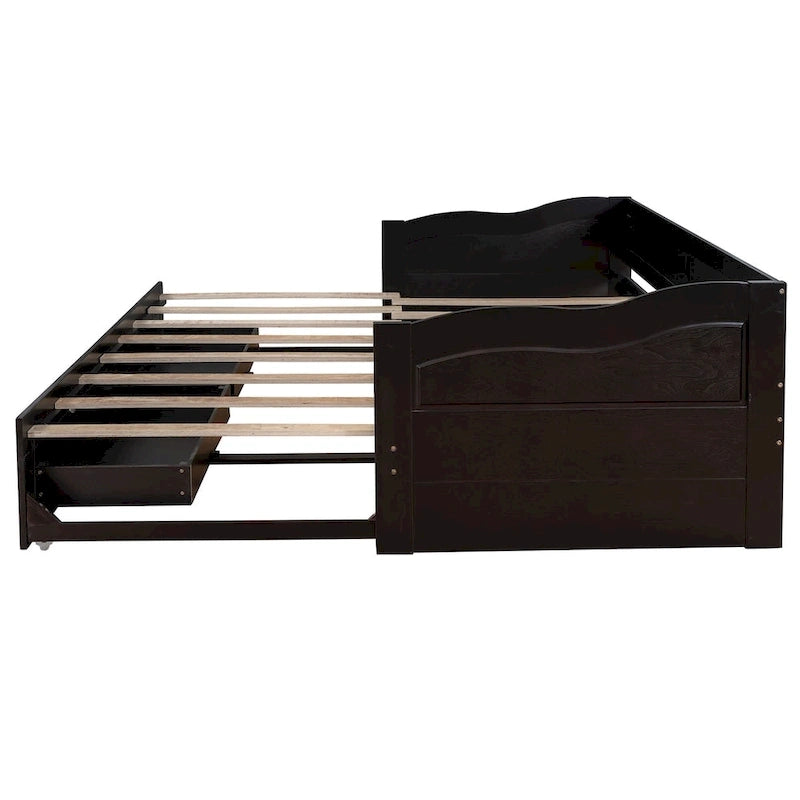 Wooden Daybed with Trundle Bed and Two Storage Drawers