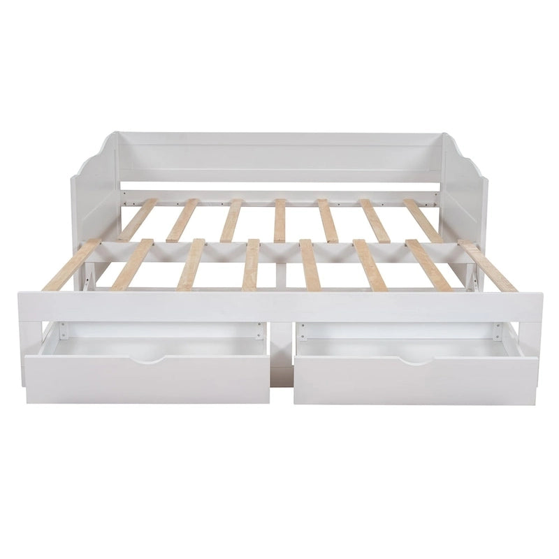 Wooden Daybed with Trundle Bed and Two Storage Drawers
