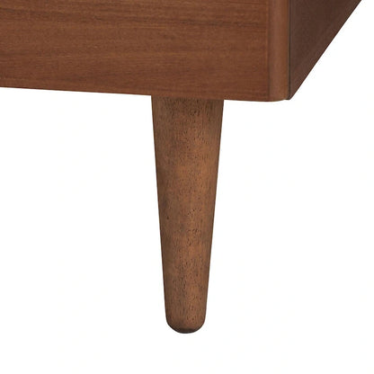 Camden Mid-Century Walnut Brown Wood and Rattan Platform Bed