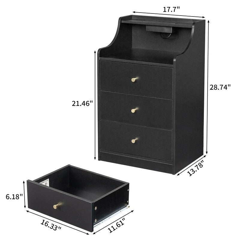 3 Drawer Nightstand with USB